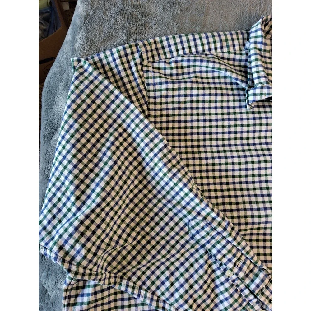 Polo Ralph Lauren Mens 3XB Big & Tall Gingham‎ Button Down Shirt Green Navy Blue